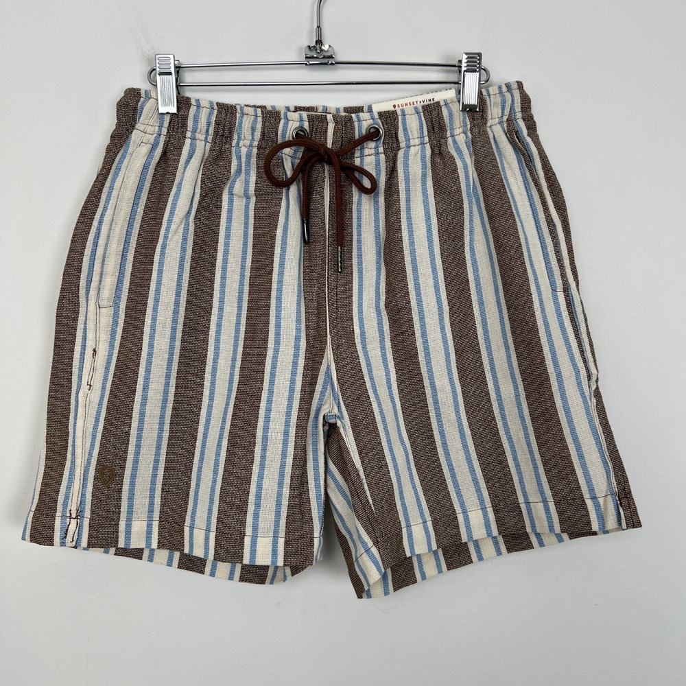 Sunset x‎ Vine Mens Striped Drawstring Waist Casual Textured Shorts Size Medium